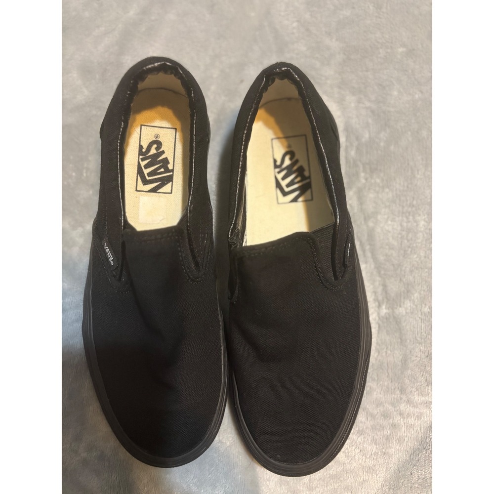 Vans Classic Slip-On Triple Black Canvas Skate Shoes Mens 6.5 Womens 8.0